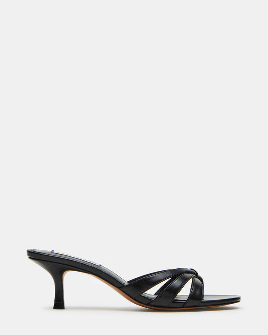 Steve Madden CARY Black Leather Square-Toe Strappy Mule Women's Heel