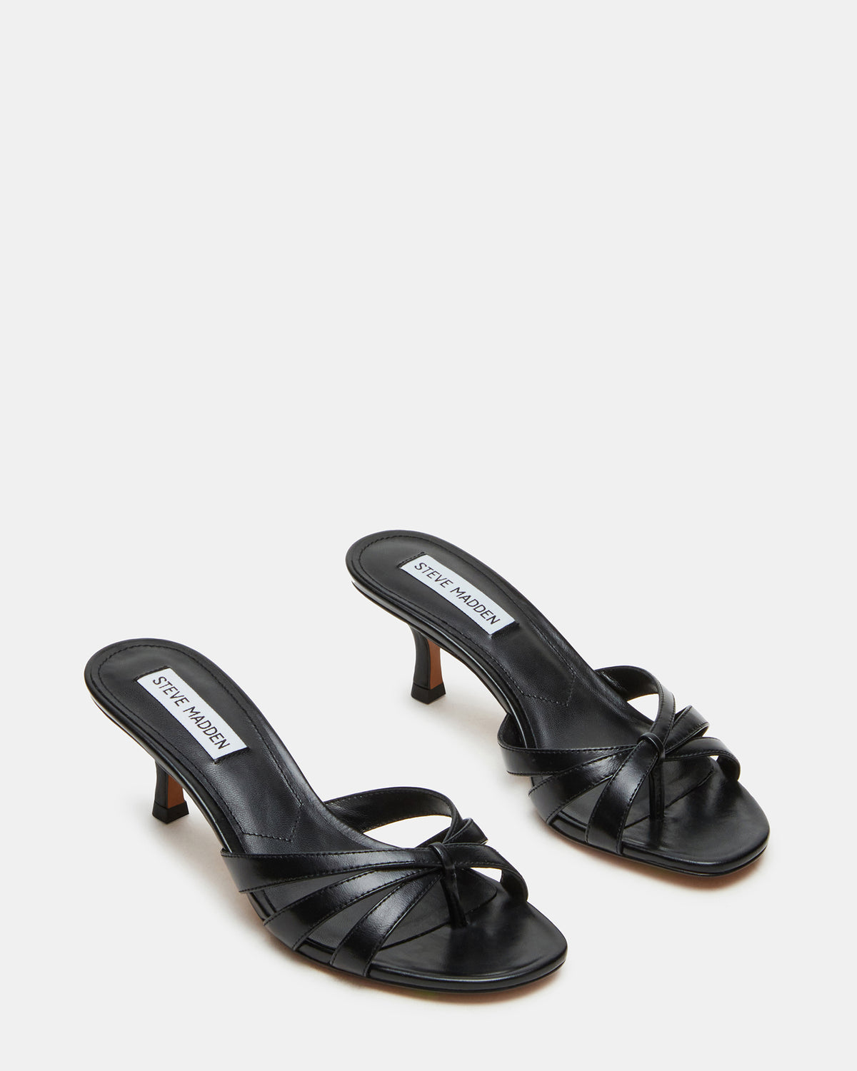 Steve Madden CARY Black Leather Square-Toe Strappy Mule Women's Heel