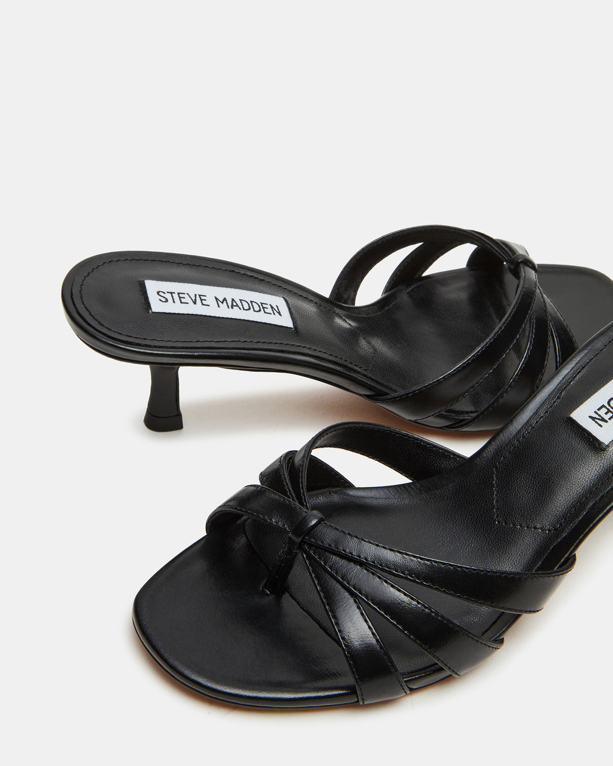 Steve Madden CARY Black Leather Square-Toe Strappy Mule Women's Heel