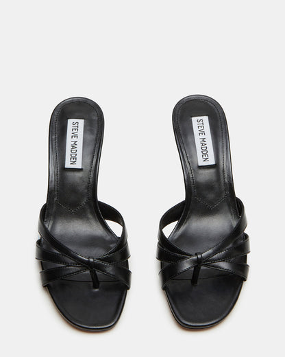 Steve Madden CARY Black Leather Square-Toe Strappy Mule Women's Heel