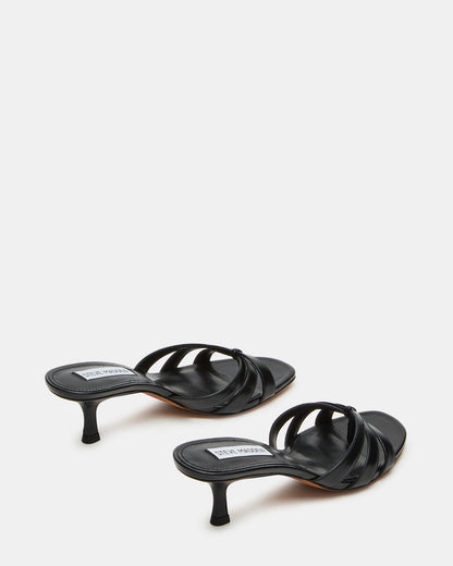 Steve Madden CARY Black Leather Square-Toe Strappy Mule Women's Heel