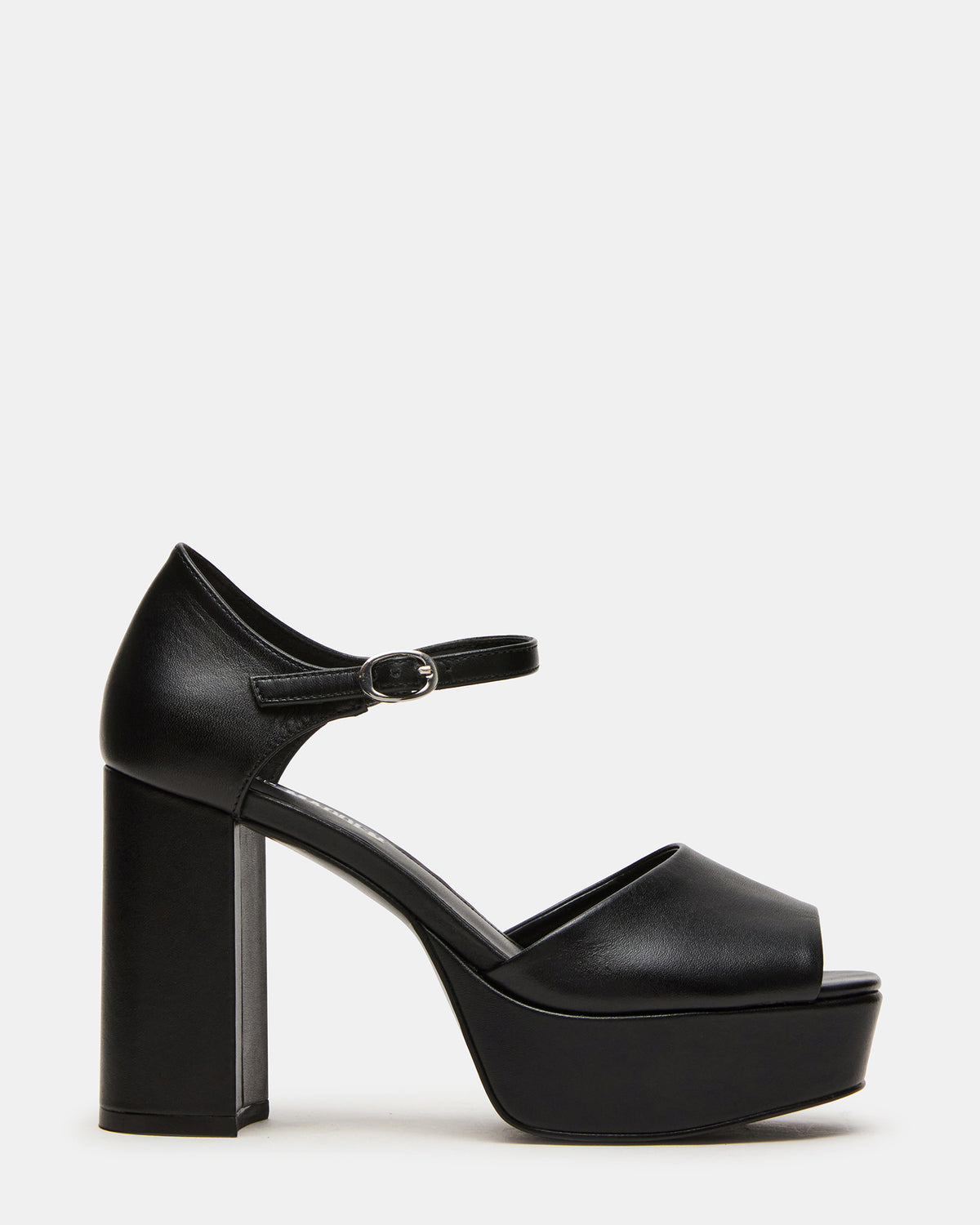 Steve Madden LONDON Black Leather Platfrom Block Heel Square-Toe Women's Heel