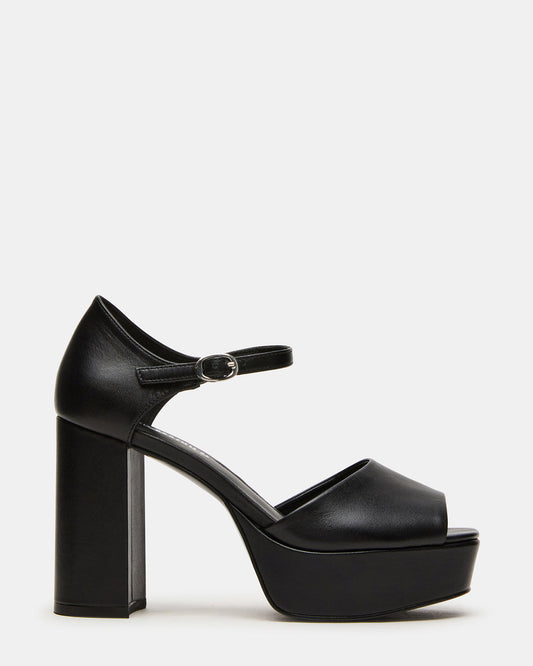 Steve Madden LONDON Black Leather Platfrom Block Heel Square-Toe Women's Heel