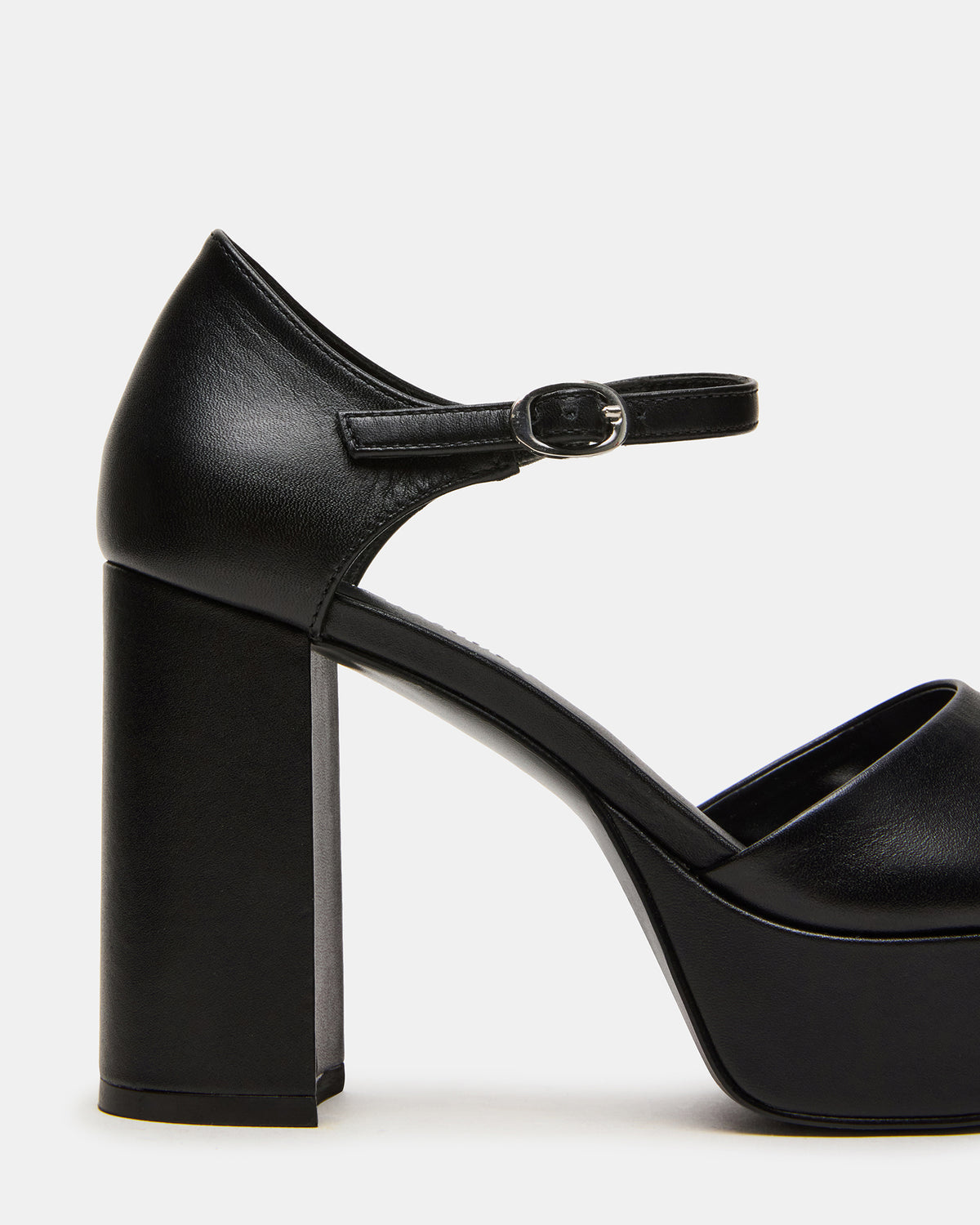 Steve Madden LONDON Black Leather Platfrom Block Heel Square-Toe Women's Heel