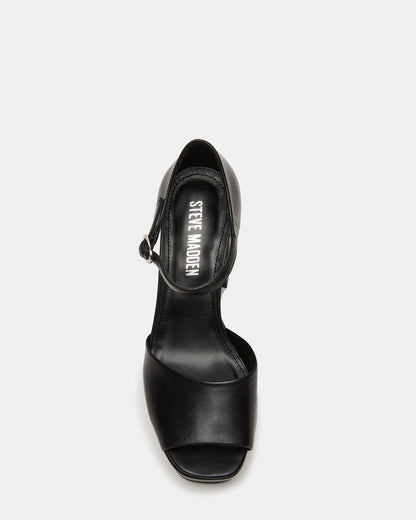 Steve Madden LONDON Black Leather Platfrom Block Heel Square-Toe Women's Heel