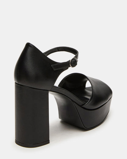 Steve Madden LONDON Black Leather Platfrom Block Heel Square-Toe Women's Heel