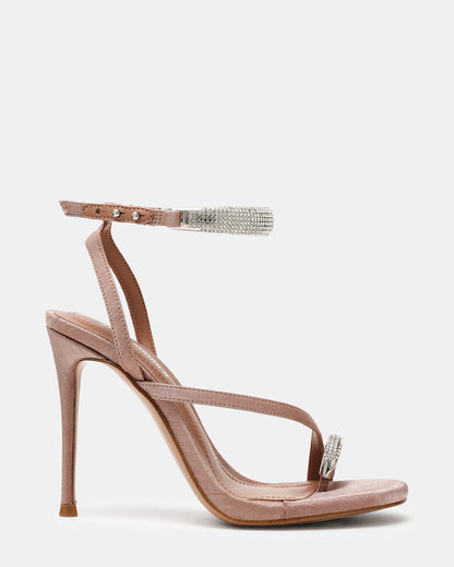 Steve Madden TIA Rhinestones Mocha Satin Open-Toe Stiletto Women's Heel
