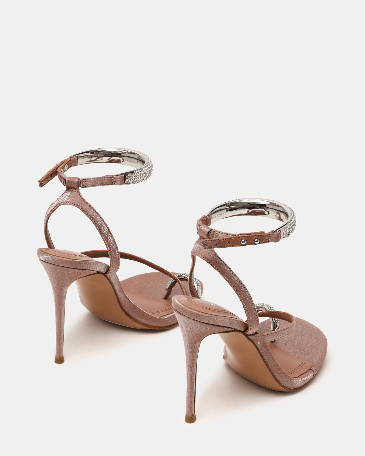 Steve Madden TIA Rhinestones Mocha Satin Open-Toe Stiletto Women's Heel