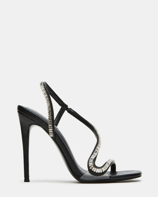 Steve Madden NESSA Black Square Toe Rhinestone Stiletto Heel | Women's Heels