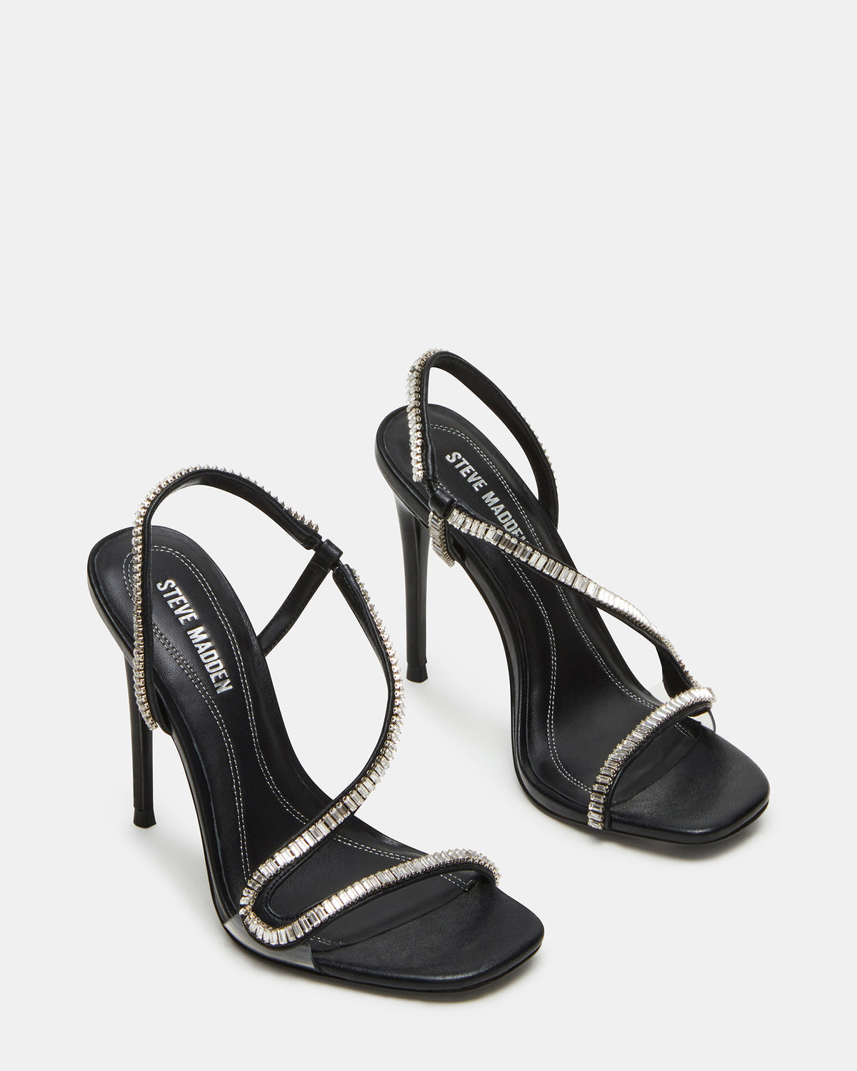 Steve Madden NESSA Black Square Toe Rhinestone Stiletto Heel | Women's Heels