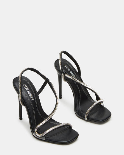 Steve Madden NESSA Black Square Toe Rhinestone Stiletto Heel | Women's Heels