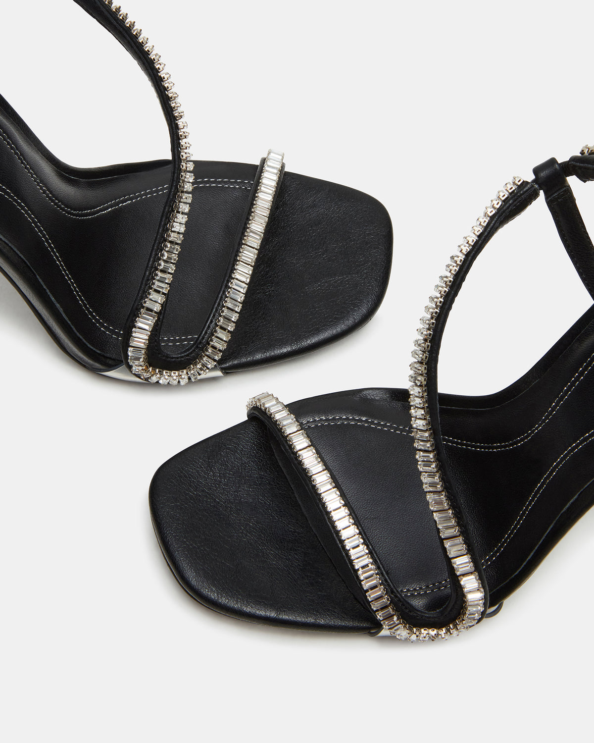 Steve Madden NESSA Black Square Toe Rhinestone Stiletto Heel | Women's Heels