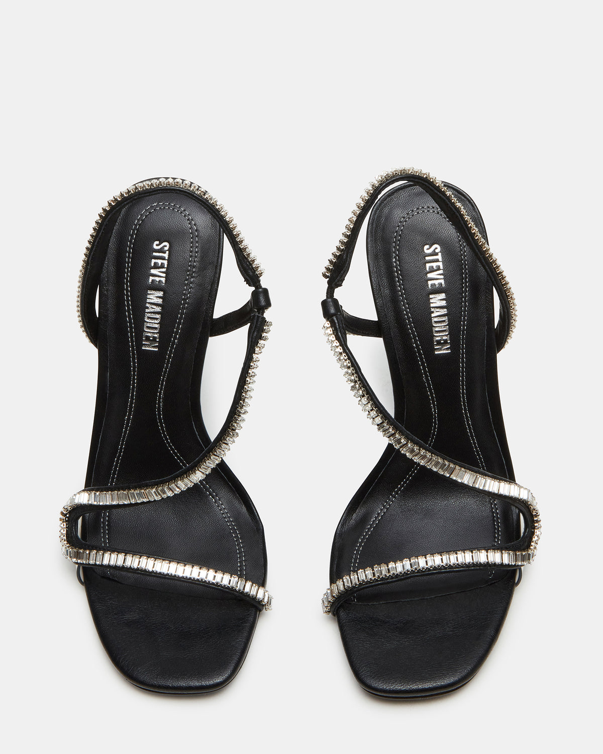 Steve Madden NESSA Black Square Toe Rhinestone Stiletto Heel | Women's Heels