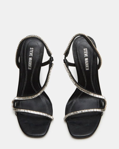 Steve Madden NESSA Black Square Toe Rhinestone Stiletto Heel | Women's Heels