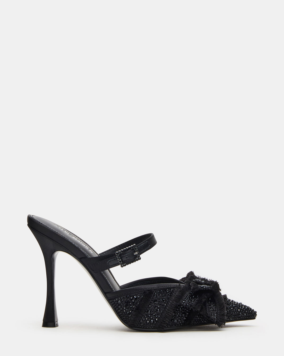 Steve Madden BAYLIN Black Satin Rhinestones Bow Pointed-Toe Stiletto Women's Heel
