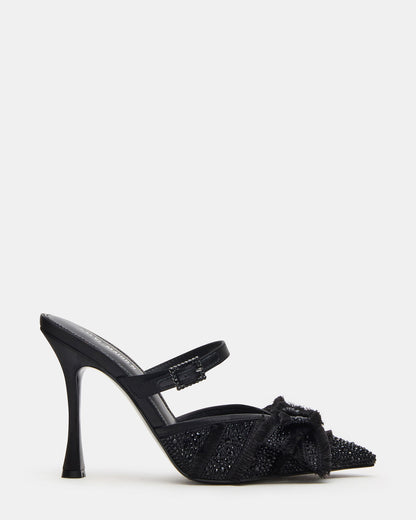 Steve Madden BAYLIN Black Satin Rhinestones Bow Pointed-Toe Stiletto Women's Heel