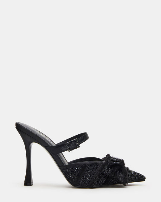 Steve Madden BAYLIN Black Satin Rhinestones Bow Pointed-Toe Stiletto Women's Heel