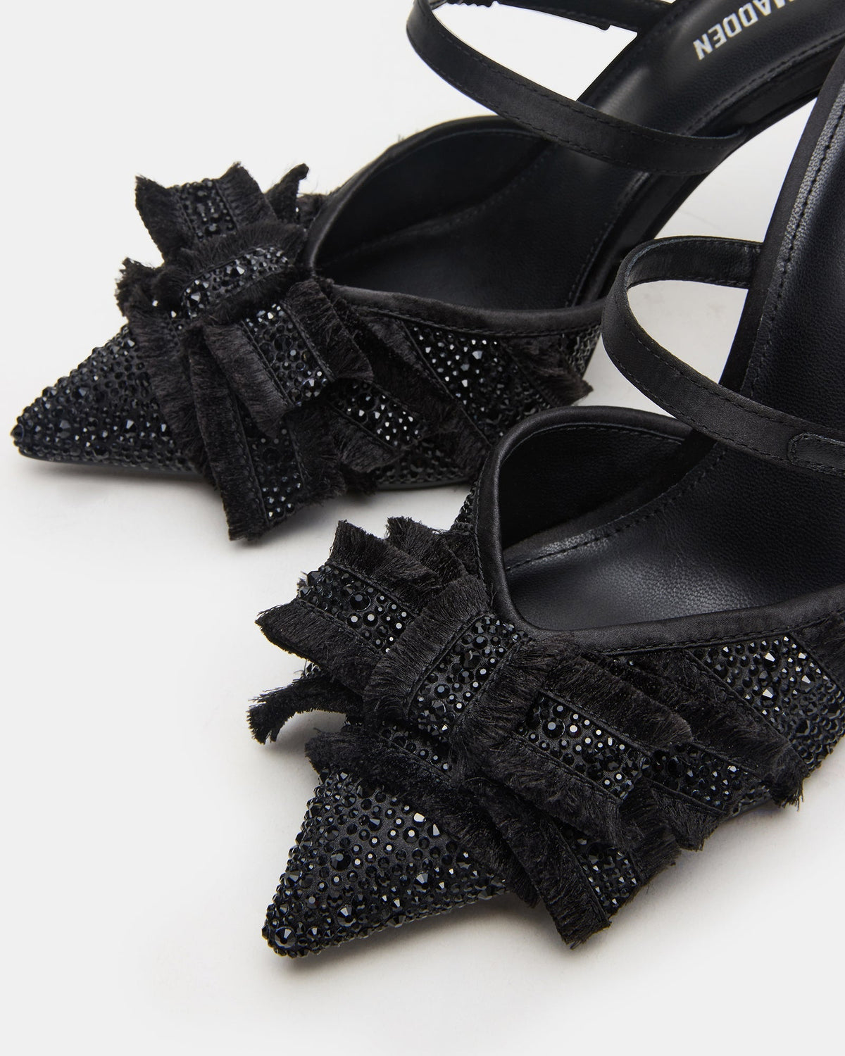 Steve Madden BAYLIN Black Satin Rhinestones Bow Pointed-Toe Stiletto Women's Heel