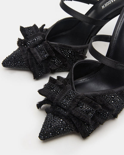 Steve Madden BAYLIN Black Satin Rhinestones Bow Pointed-Toe Stiletto Women's Heel