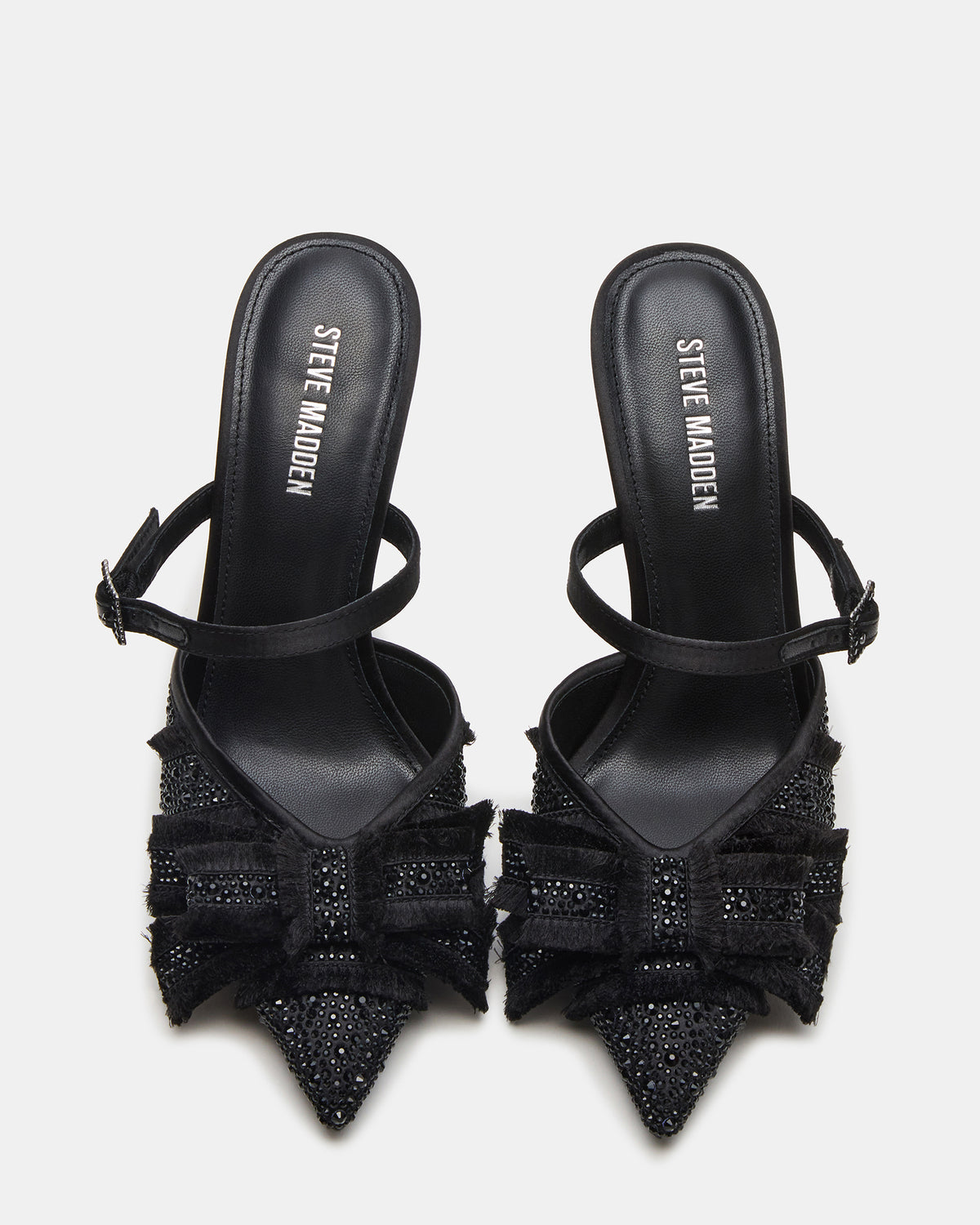 Steve Madden BAYLIN Black Satin Rhinestones Bow Pointed-Toe Stiletto Women's Heel