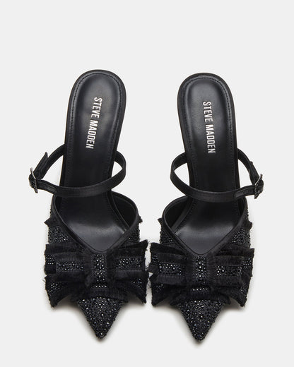 Steve Madden BAYLIN Black Satin Rhinestones Bow Pointed-Toe Stiletto Women's Heel