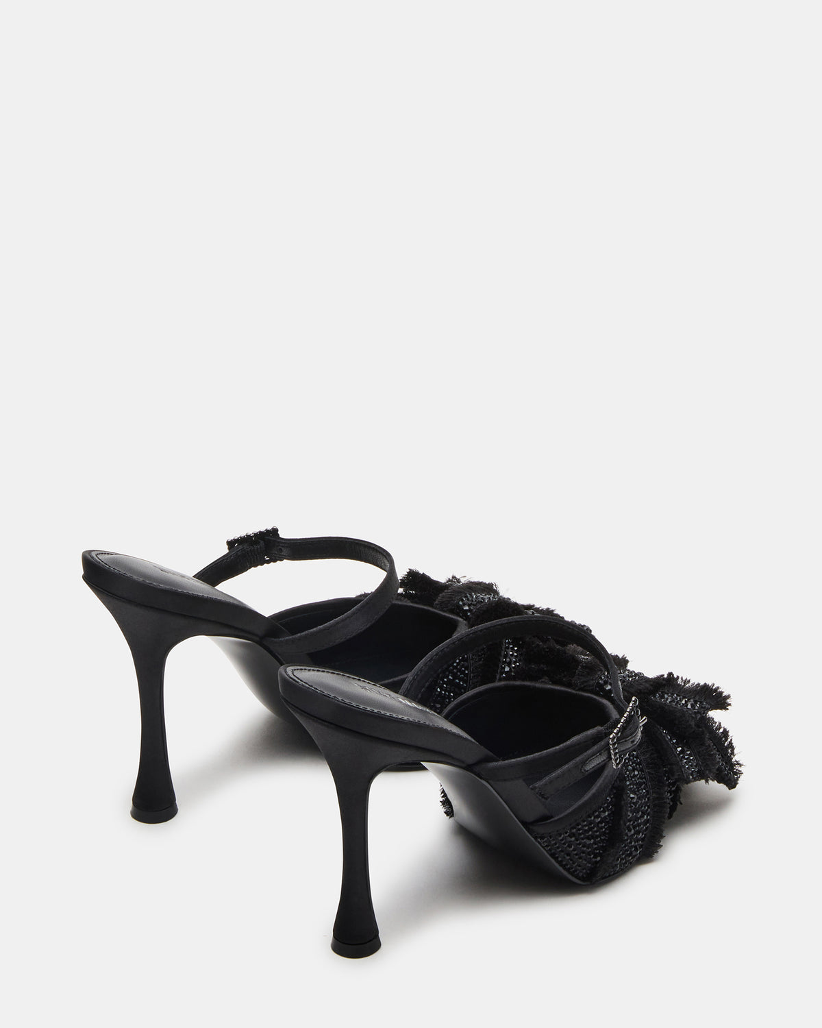 Steve Madden BAYLIN Black Satin Rhinestones Bow Pointed-Toe Stiletto Women's Heel