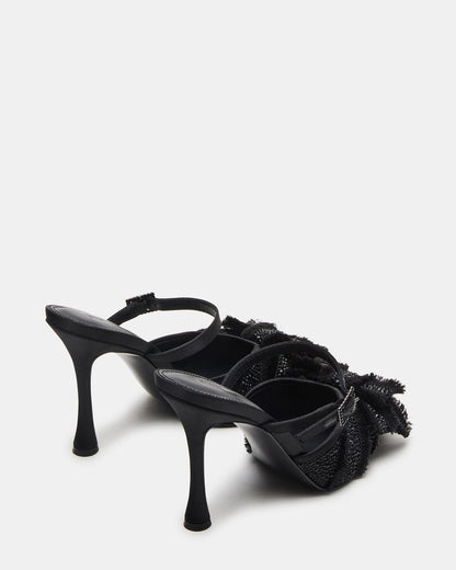 Steve Madden BAYLIN Black Satin Rhinestones Bow Pointed-Toe Stiletto Women's Heel