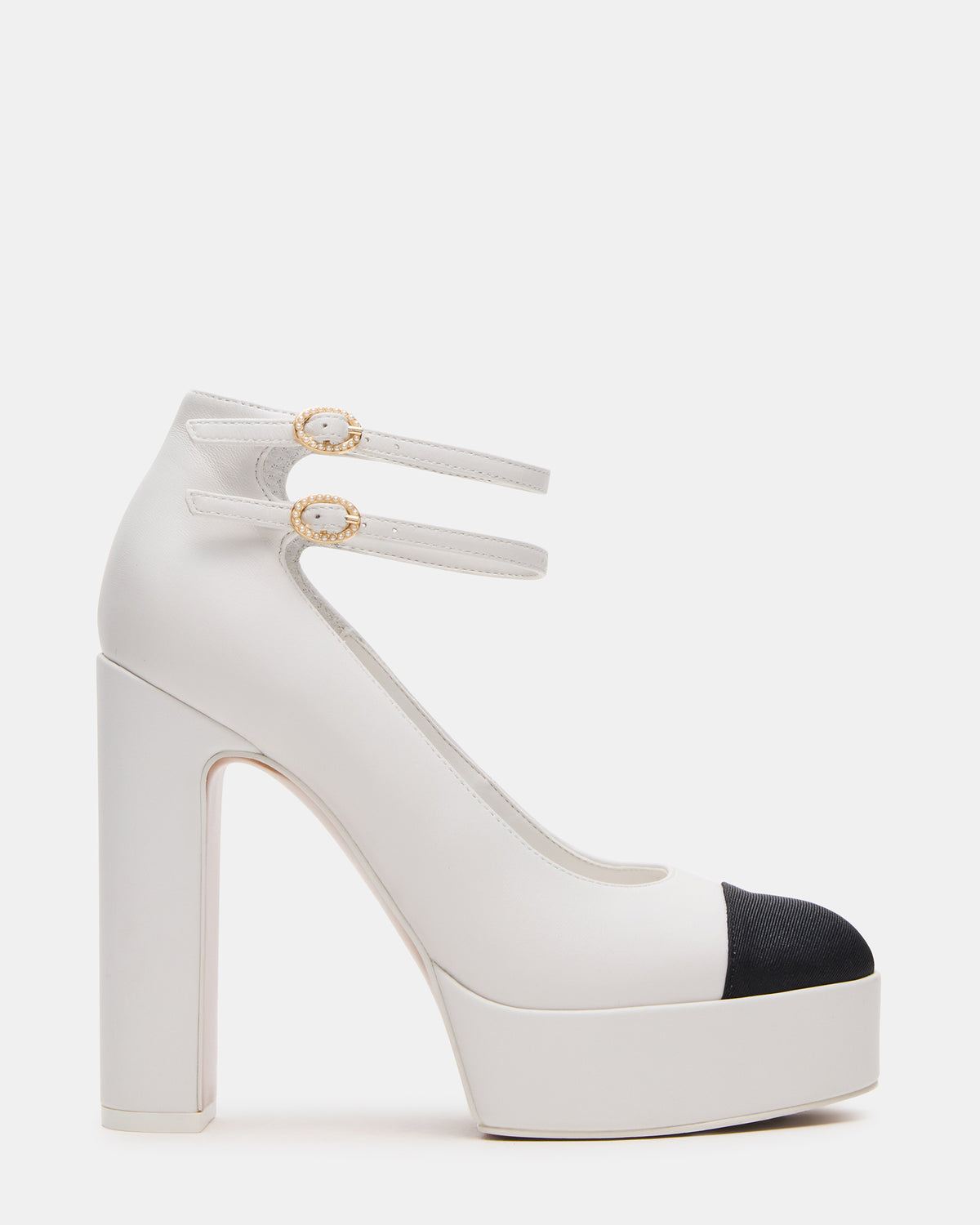 Steve Madden PEYTON White Leather Block Heel Platform Women's Heel