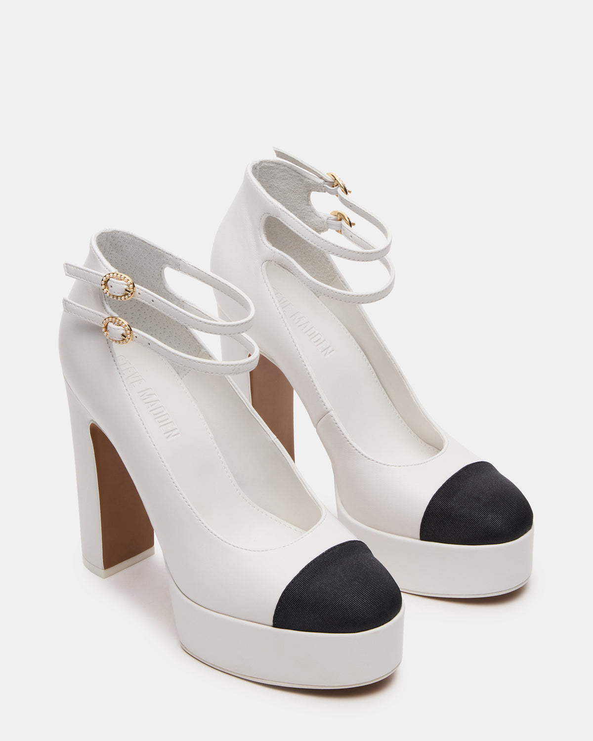 Steve Madden PEYTON White Leather Block Heel Platform Women's Heel