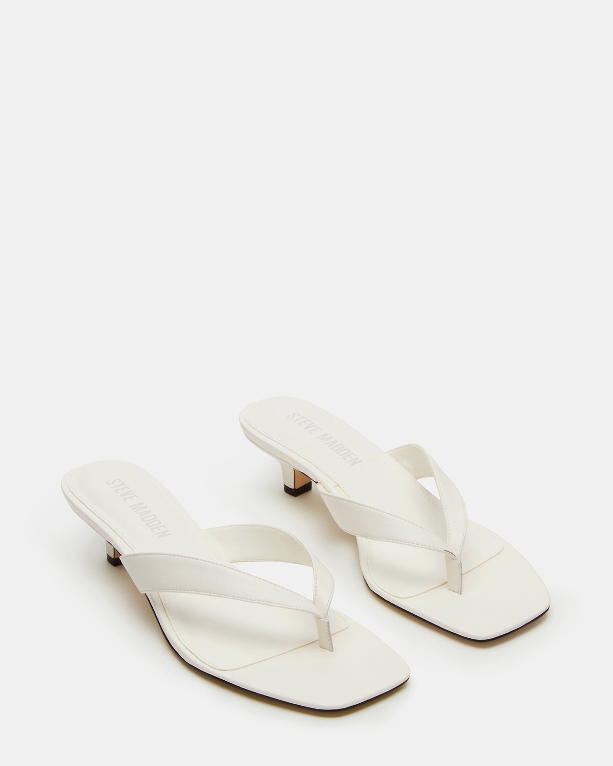 Steve Madden TRACIE White Leather Thong Strap Women's Kitten Heel