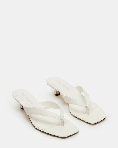 Steve Madden TRACIE White Leather Thong Strap Women's Kitten Heel