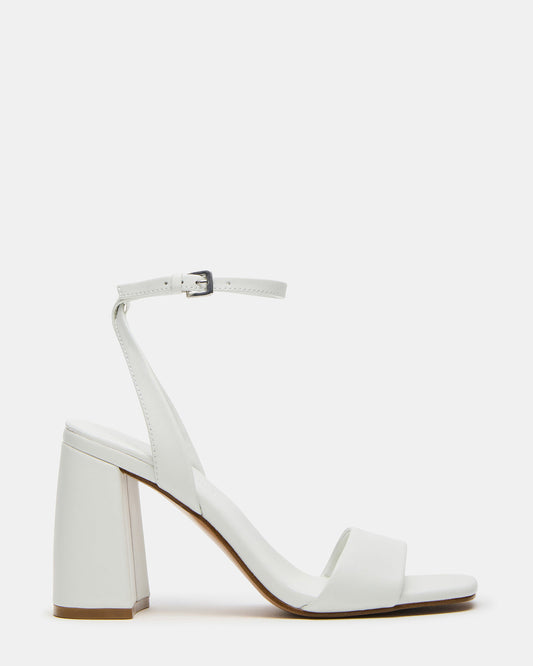 Steve Madden MESSA White Leather Women's Square-Toe Block Heel
