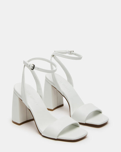 Steve Madden MESSA White Leather Women's Square-Toe Block Heel