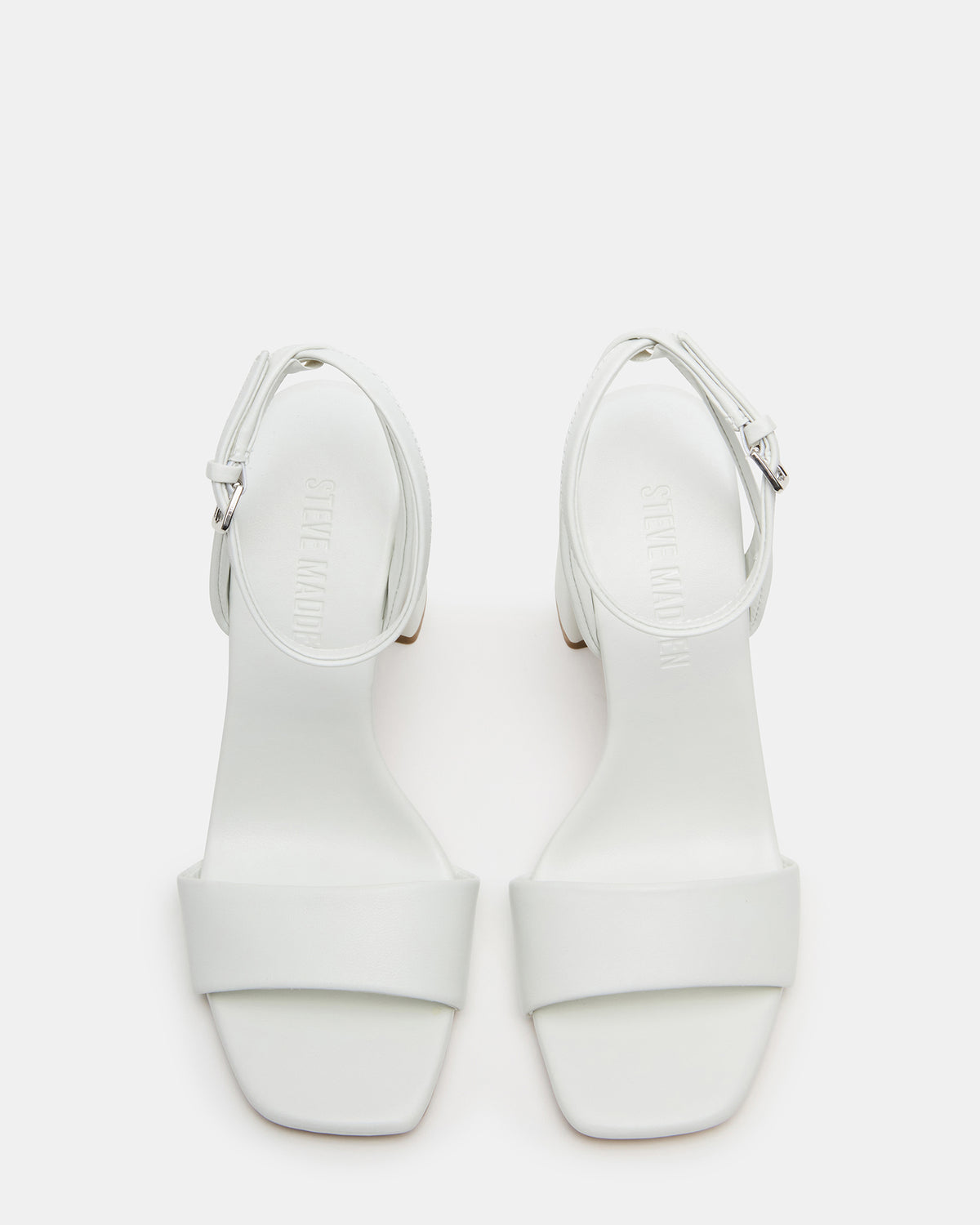 Steve Madden MESSA White Leather Women's Square-Toe Block Heel