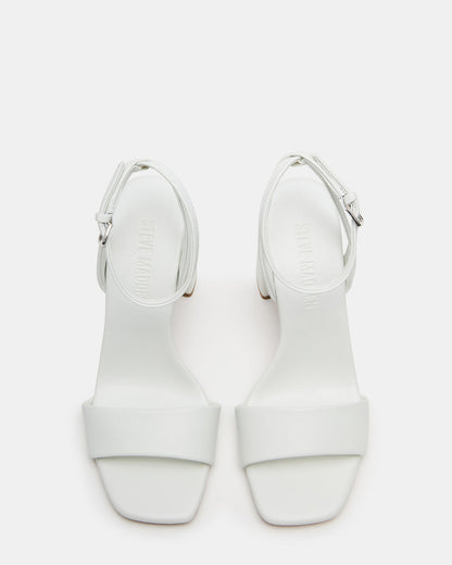 Steve Madden MESSA White Leather Women's Square-Toe Block Heel