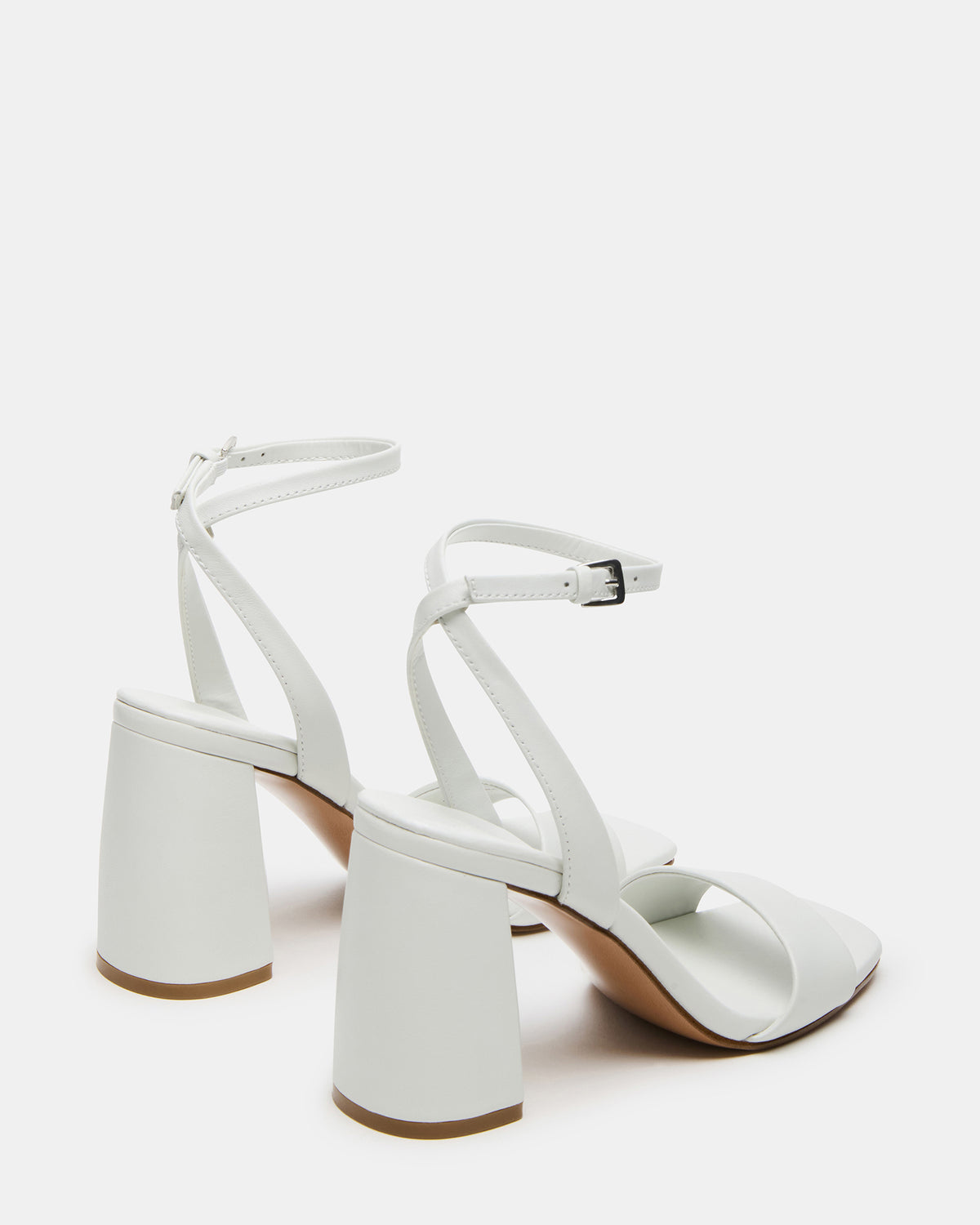 Steve Madden MESSA White Leather Women's Square-Toe Block Heel