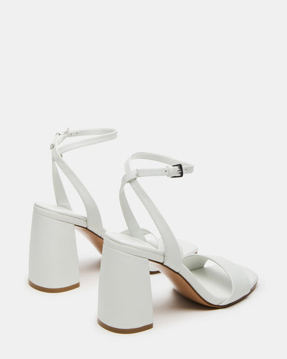 Steve Madden MESSA White Leather Women's Square-Toe Block Heel