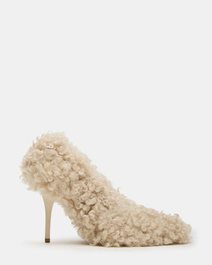 Steve Madden ACHILLES Off-White Pointed-Toe Faux Fur Stiletto Women's Heel