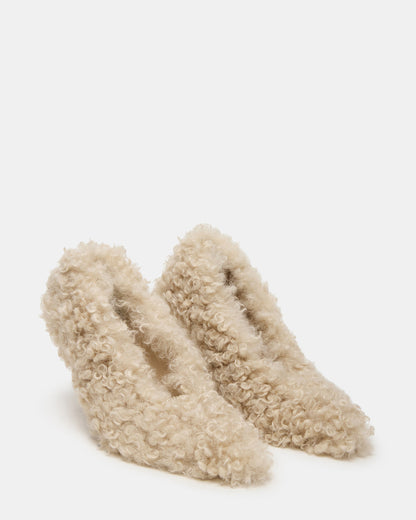 Steve Madden ACHILLES Off-White Pointed-Toe Faux Fur Stiletto Women's Heel