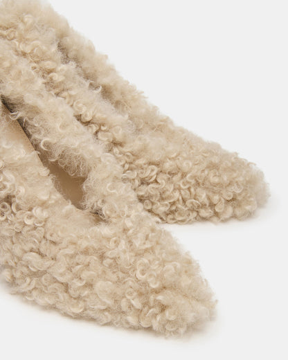 Steve Madden ACHILLES Off-White Pointed-Toe Faux Fur Stiletto Women's Heel