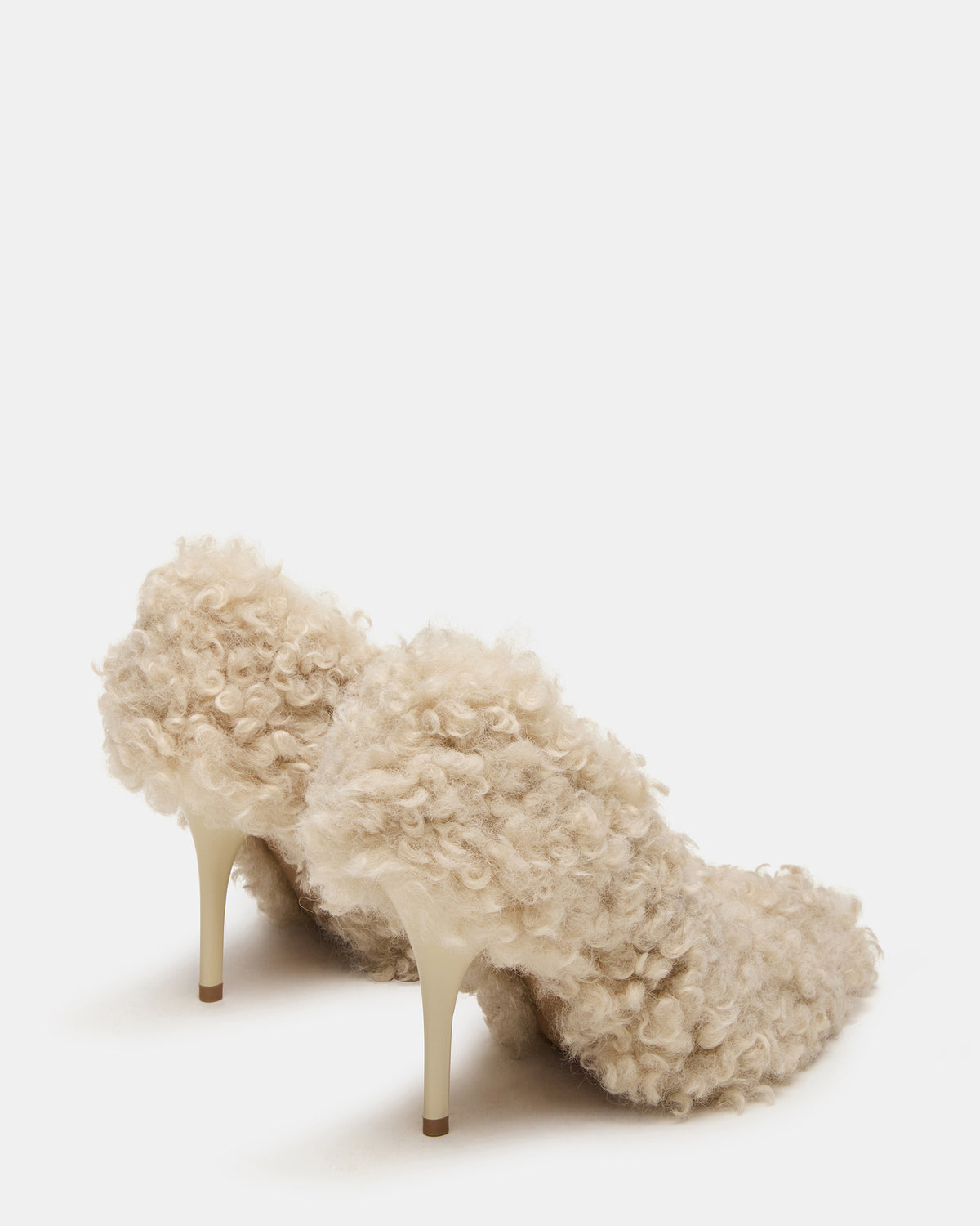 Steve Madden ACHILLES Off-White Pointed-Toe Faux Fur Stiletto Women's Heel