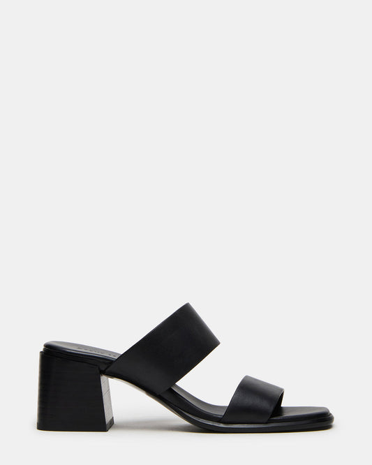 Steve Madden SYCAMORE Black Leather Square-Toe Mule Women's Heel
