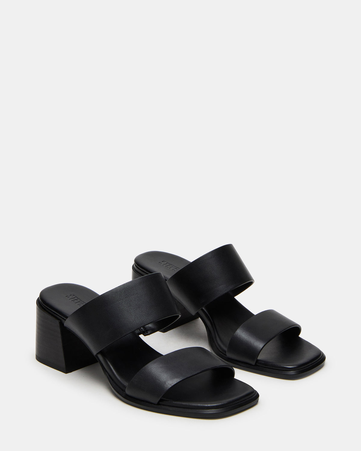 Steve Madden SYCAMORE Black Leather Square-Toe Mule Women's Heel
