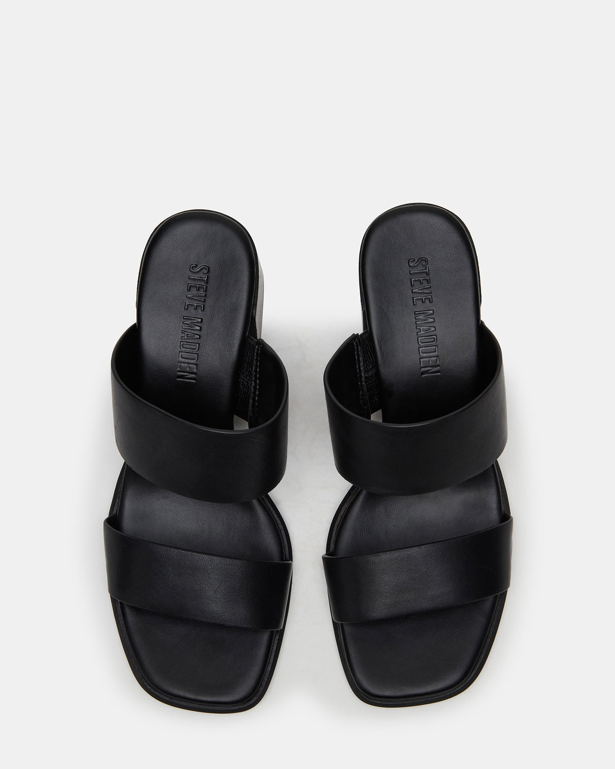 Steve Madden SYCAMORE Black Leather Square-Toe Mule Women's Heel