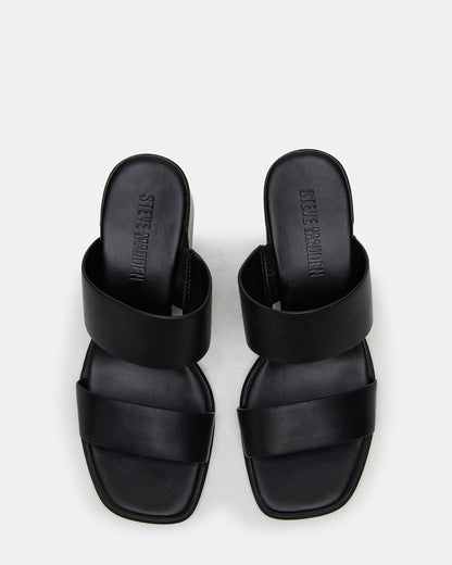 Steve Madden SYCAMORE Black Leather Square-Toe Mule Women's Heel