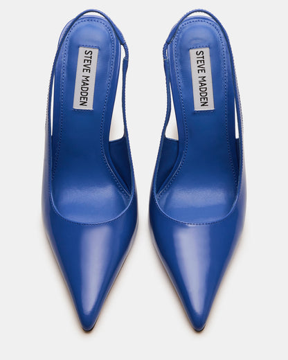 Steve Madden REYES Blue Leather Slingback Stiletto Pointed-Toe Pump Women's Heel