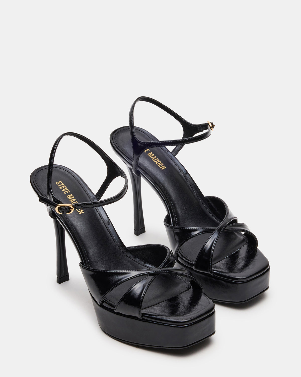 Steve Madden SCARLET Black Square-Toe Strappy Platform Women's Heel