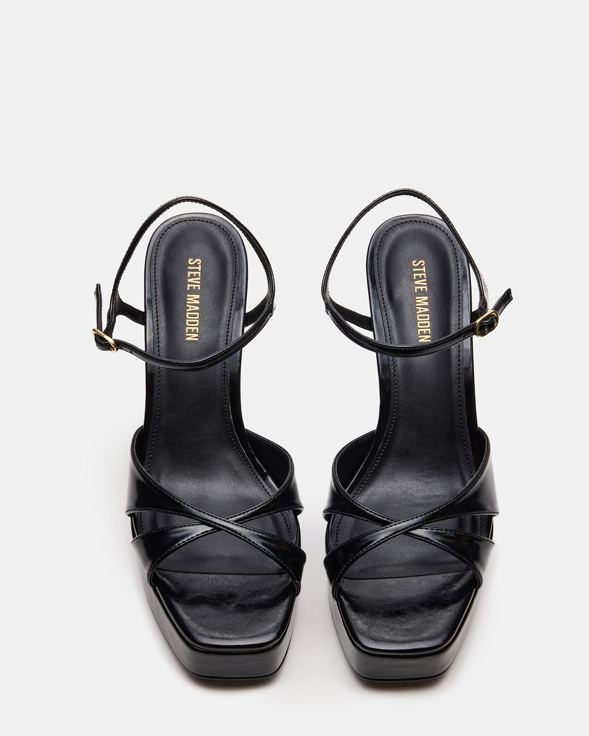 Steve Madden SCARLET Black Square-Toe Strappy Platform Women's Heel