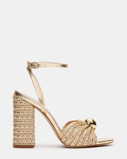 Steve Madden CHEYLA Gold Raffia Women's Block Heels