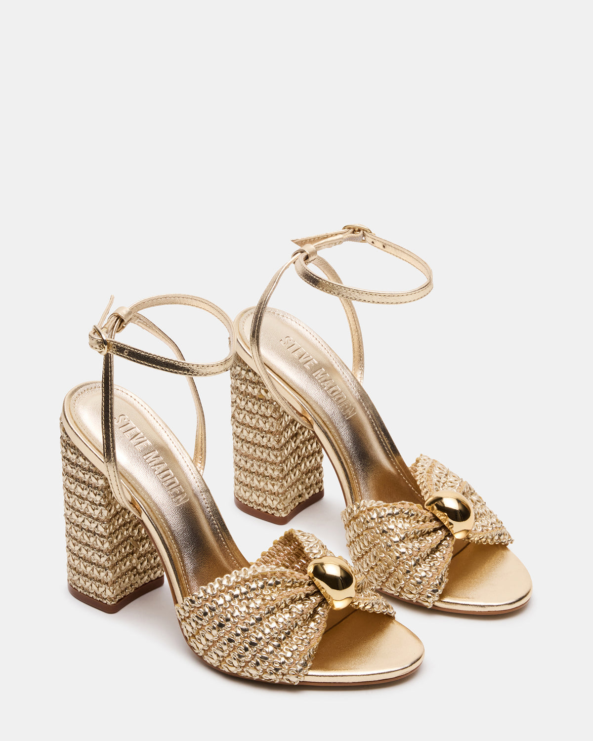 Steve Madden CHEYLA Gold Raffia Women's Block Heels